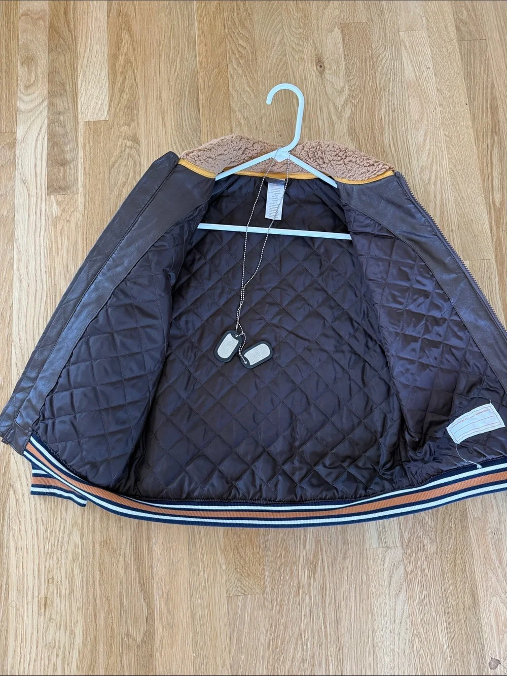 Top Gun-Inspired Brown Faux Leather Kids Jacket w/ Dog Tags